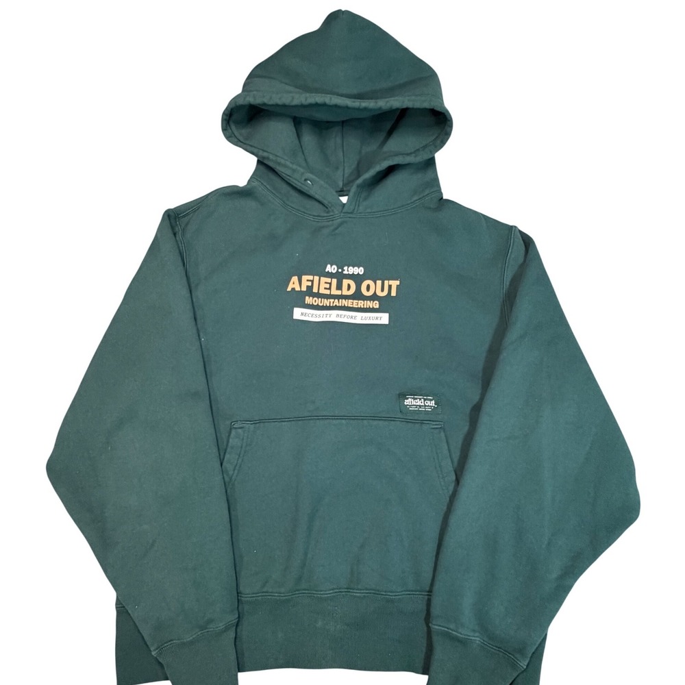 AFIELD OUT Mountaineering Graphic Hoodie Green AO 1990 Necessity Before Luxury M